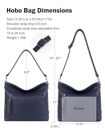 MASINTOR Hobo Crossbody Bags for Women, 2 in 1 Convertible Leather Crossbody Purse Handbags Shoulder Bags with Tassel - color: Navy Blue