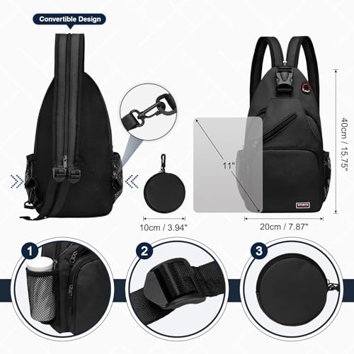 Convertible Sling Bag with Coin Pocket, 11" Tablet Crossbody Mini Backpack with Headphone Jack Casual Pack for Women Men Travel, Black - color: Black, size: Large