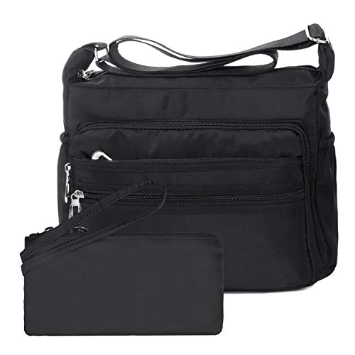 NOTAG Crossbody Bag for Women Waterproof Shoulder Bag Messenger Bag Casual Nylon Purse Handbag - color: Black-rfid-s
