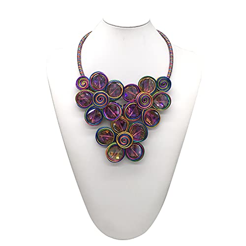 Statement Chunky Flower African Necklace For Women Tribal Fashion Costume Jewelry Earring Sets Unique Big Colorful Rhinestone Crystal Pendent Collar Choker Bib Handmade - color: three flowers colorful