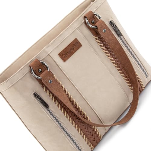 Wrangler Multi Pockets Tote Bag for Women Western Braided Shoulder Bag with Large Capacity for Everyday - color: Rtero-beige