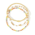 Dainty Gold Plated Tiny Ball Colorful Beaded Stack Bracelets Sets for Women,3Pcs Stackable Cute Bracelet Stretch Trendy Ball Jewelry Friendship Gift - color: Colorful