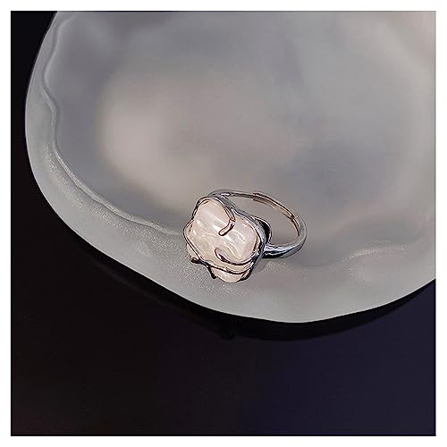 Choistily Pearl Ring for women Geometrical Irregular Pearl Ring Womens Open Adjustable Index Finger Rings - color: silver