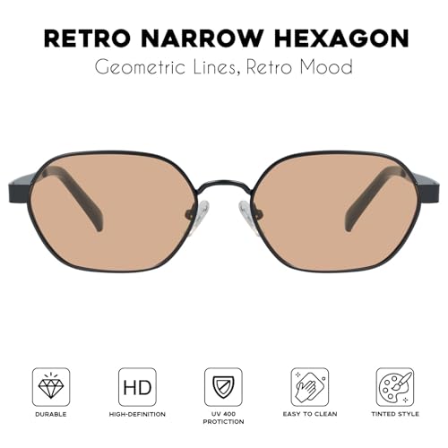 mosanana Trendy Retro Hexagon Sunglasses for Women Metal MS52593 - color: C4 Black/Brown