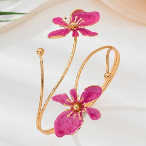 Flower Arm Cuff Bracelets for Women Adjustable Gold Upper ArmBand Jewelry Boho Floral Open Wrap Statement Bangle Bracelet Arm Cuff Jewelry Gifts for Women - color: Pink