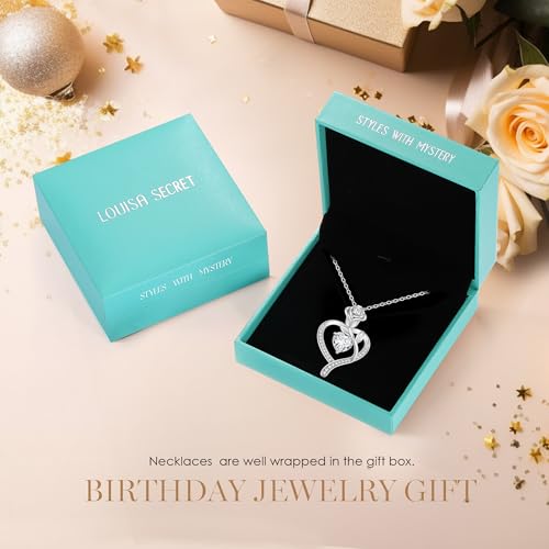LOUISA SECRET Rose Flower Heart Birthstone Necklaces for Women, 925 Sterling Silver Jewelry, Pendant Heart Necklaces Birthday Anniversary Christmas Gift for Women Wife Mom Girlfriend Lady - color: White Gold-04-Apr