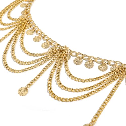 Boho Body Chain Waist Chain Gold Tone Tassel Layered Chain Belt Adjustable Belly Chains Metal Bikini Party Dress - color: Color 5