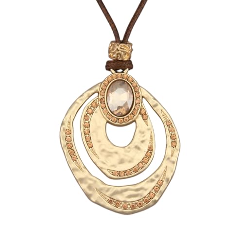 JAOYU Bohemian Necklaces for Women Leather Necklace Wood Pendant Choker Long Brown Necklace Chunky Circle Boho Hippie Jewelry - style: Boho Chunky Necklace