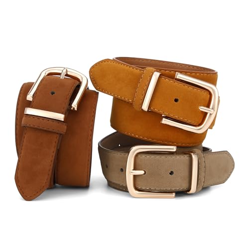 HOTWILL Women Suede Belt for Jeans Dresses Fashion Chunky Ladies Waist Belts with Gold Buckle - color: Camel, size: Large: 33"-36" (Pant 12-14)