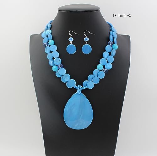 Big Teardrop Pendant Necklaces for Women Colorful Beaded Necklaces Statement Set for Holiday. - color: Light Blue