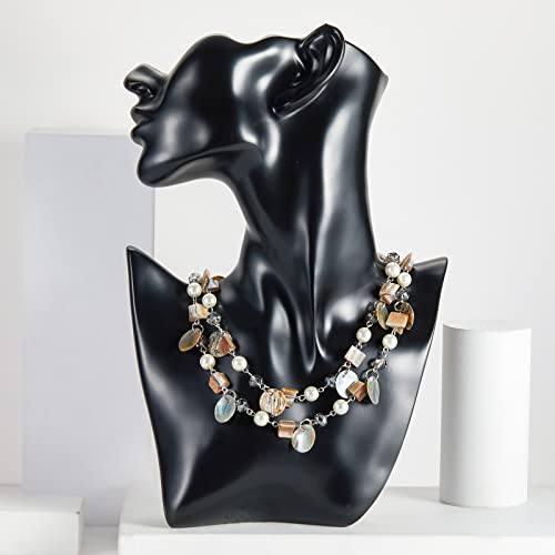 Noessla Layered Beaded Chunky Necklace for Women Boho Two-color Shell Statement Necklace Fashion Collar Costume Jewelry Gifts for Mum - color: 14-Natural