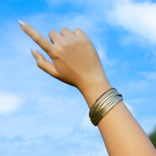 FANCY SHINY Boho Leather Bangle Bracelets Stackable Noodle Tube Bracelets Layered Wrap Cuff Bracelets with Magnetic Clasp - color: Gold