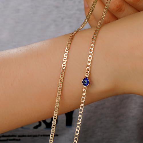 Ritach Ankle Bracelets for Women - Silver/Gold Plated Stainless Steel Anklets for Women Waterproof Layered Cuban Link Figaro Chain Heart Anklets Set Summer Beach Jewelry Gifts - color: Gold-Layered Evil Eye Anklet