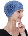 Alnorm Flower Design Chemo Hair Loss Caps Cancer Headwear for Women - color: Blue Fog