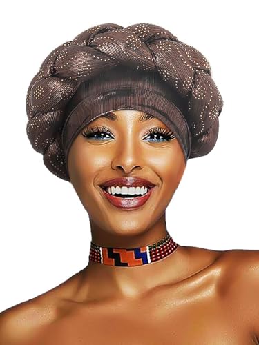 Woeoe African Headwrap Gold Braided Turbans for Women - color: Brown