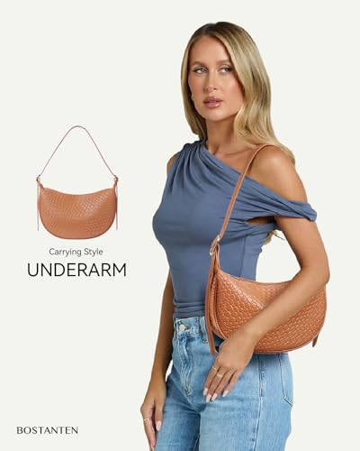 BOSTANTEN Purses for Women Crescent Crossbody Bag Vegan Leather Shoulder Hobo Handbag Adjustable Strap - color: Small Brown