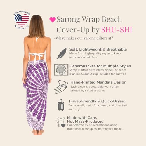 SHU-SHI Sarong Wraps for Women Long Beach Cover ups Pareo Bathing Suit Wrap Skirt Mandala Sarongs Coverup - color: Purple/White