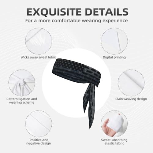 Sports Tie Headband Bandana Running Athletic Sweat Band Elastic Adjustable Sport Head Tie for Men Women Head Ties Ninja Tie Headbands Tennis Sweatbands Soccer Basketball Teams Running Head Band - color: Balck usa flag