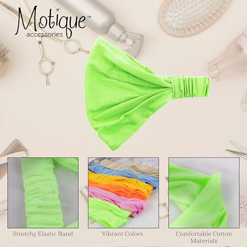Motique Accessories Wide Cotton Head Band Solid Boho Yoga Style Soft Hairband for Women (Neon Green) - color: Neon Green