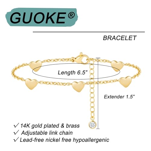 Gold Bracelets for Women 14K Gold Plated Flower/Clover/Butterfly/Heart Bracelet Adjustable Dainty Hypoallergenic Jewelry Gift - color: heart gold