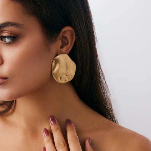Mixed Metal Statement Earrings for Women Chunky Earrings Big Statement Large Oval Round Pebble Shape Earring Irregular Geometric Drop Dangle Earring Chunky Jewelry - style: 2 - G