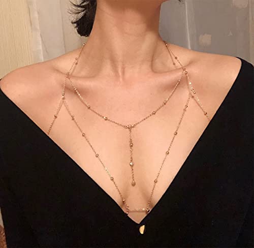 Tornito 4-8Pcs Sexy Body Chain Belly Waist Chain Necklace Summer Beach Bikini Bra Body Jewelry for Women Gold Tone - style: E:8Pcs, Gold Tone