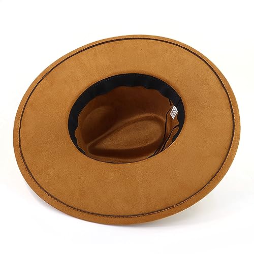 LIDHAY Big Wide Brim Fedora Hats for Women Men Western Suede Hat Panama Hat Outdoor Hats - color: Khaki