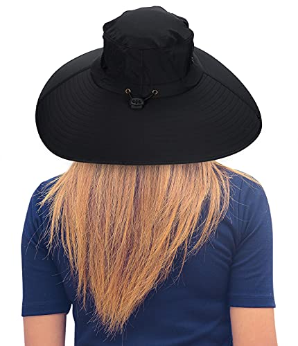 Leotruny Women Super Wide Brim Sun Hat UPF50+ Waterproof Bucket Hat for Fishing, Hiking, Camping - color: C04-black