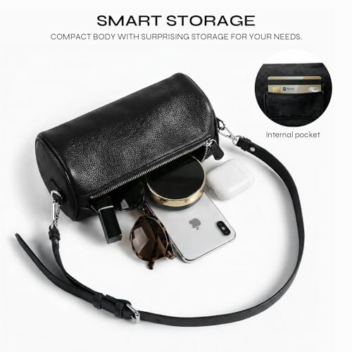 Prite Crossbody Bag for Women Vegan Leather Minimalist Cylinder Shoulder Bag with Adjustable Strap Soft Barrel Purse - color: Black