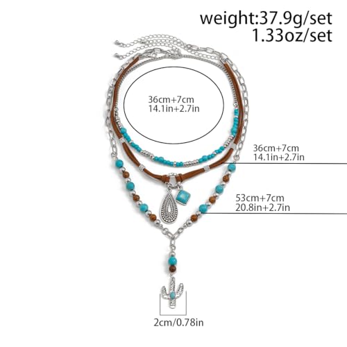 Western Necklaces Boho Layered Charm Necklace for Women Turquoise Beaded Choker Ox-head Pendant Necklace Western Jewelry for Women Cowgirl Accessories - color: Style-C