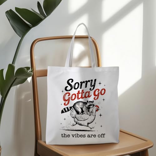 Preppy Animal Tote Bag, Pet Canvas Tote Bag, Reusable Grocery Shopping Shoulder Bags - color: Raccoon Chicken