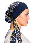 Chemo Headwear for Women Head Scarf Headwraps Silky Soft Turbans for Women Cancer Hats Chemo Beanie Coverings Scarves - color: C Blue Floral Pattern 4