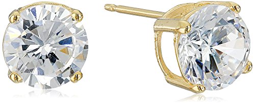 Amazon Essentials Plated Sterling Silver Cubic Zirconia Stud Earrings (Round & Princess) - color: White/Yellow Gold, size: 7.5 mm, style: Round Cut