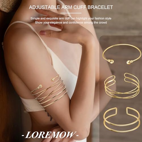 7Pcs Upper Arm Cuff for Women Gold Silver Open Arm Cuff Bracelets Adjustable Armlet Armband Minimalist Coil Swirl Arm Cuff Bracelet Jewelry - style: Gold-A