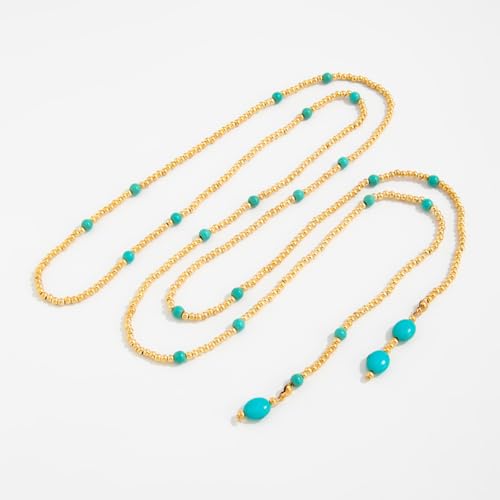 Statement Long Necklaces for Women Vintage Layered Beaded Long Chain Necklaces Boho Y Shaped Tassel Long Pearl Necklace Statement Bead Necklace Jewelry Gift for Women - style: Turquoise Beaded