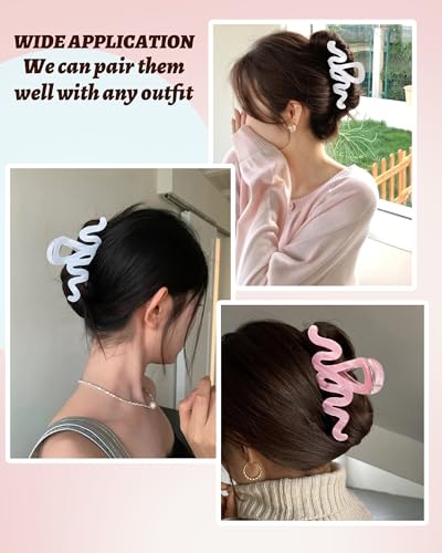4Pcs Large Hair Claw Clips, Nonslip Cute Jelly Hair Clips for Thick Hair and Long Hair - color: Wave-White + Purple + Pink + Blue