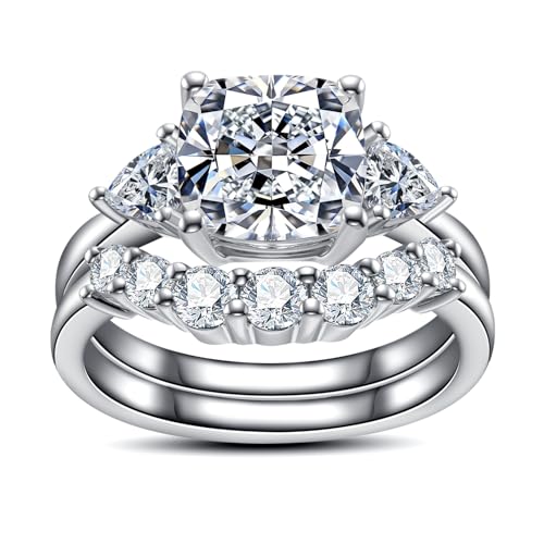 Oval/Pear/Cushion Cut Moissanite Wedding Ring Set D Color VVS1 Clarity 925 Sterling Silver Engagement Promise Anniversary Rings Bridal Sets for Women with Certificate - style: 4.14cttw Cushion Cut
