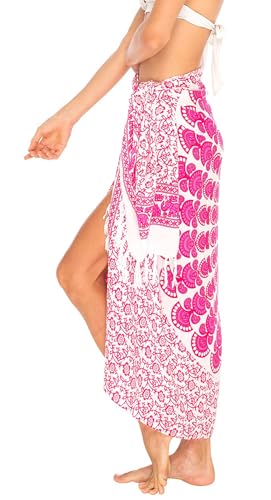 SHU-SHI Sarong Wraps for Women Long Beach Cover ups Pareo Bathing Suit Wrap Skirt Mandala Sarongs Coverup - color: Red/Pink/White