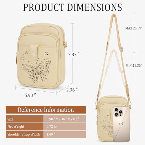 KITEVIUN Crossbody Bags for Women Leather Crossbody Purse Small Shoulder Phone Purse with Adjustable Strap & RFID Card Slots - color: 07-yellow