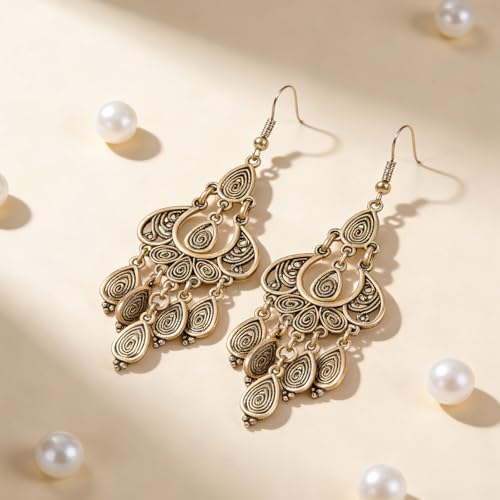 Boho Earrings for Women Trendy Gold Dangle Earrings Vintage Bohemian Indian Country Jewelry Gifts Boho Dress Chic Clothing - color: A11:Gold boho earrings