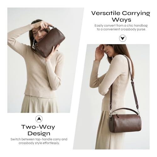 Prite Crossbody Bag for Women Vegan Leather Minimalist Cylinder Shoulder Bag with Adjustable Strap Soft Barrel Purse - color: Coffee