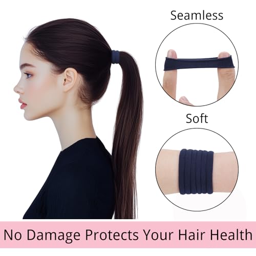 LuSeren 120 Pcs Navy Hair Ties for Women, No Damage Soft Seamless Nylon Hair Elastics for Thick Hair, Ponytail Holders, Solid Navy Hair Accessories - color: Navy blue