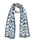 ANDANTINO 100% Silk Scarf for Women 59”*6.3” Long Shawls for Headscarf and Neck- Oblong Hair Wraps with Gift Packed - color: White&blue Geometry