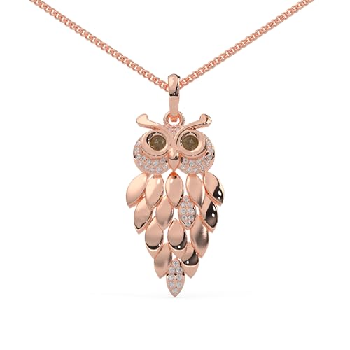 1/6 Cttw Natural Diamond Vintage Owl Pendant Necklace for Women | 925 Sterling Silver with 18" Chain | Fine Jewelry, Gift Box Included - color: Rose