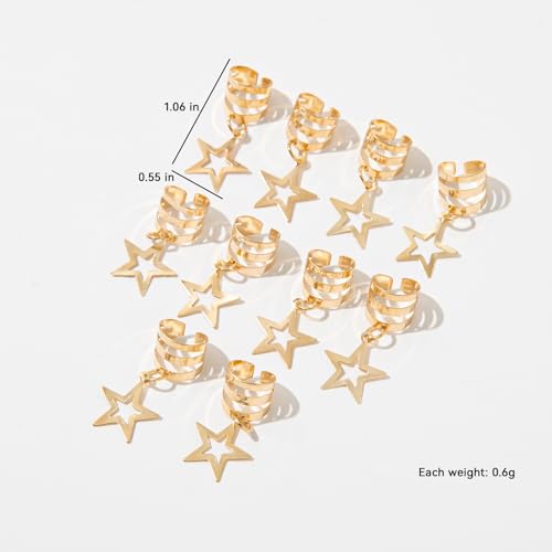 20Pcs Hollow Star Hair Cuffs - Metallic Gold Silver Braid Rings for Dreadlocks, Twists, Braids | Boho Hair Jewelry Clip Ins for Women - color: Gold Silver