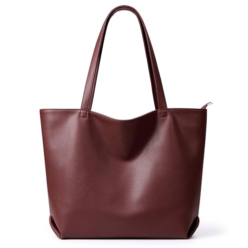 WLLWOO Soft Vegan Leather Tote Bag for Women Large Casual Hobo Handbags Zipper Shoulder Work Daily Weekender Travel Purse - color: Dark Red