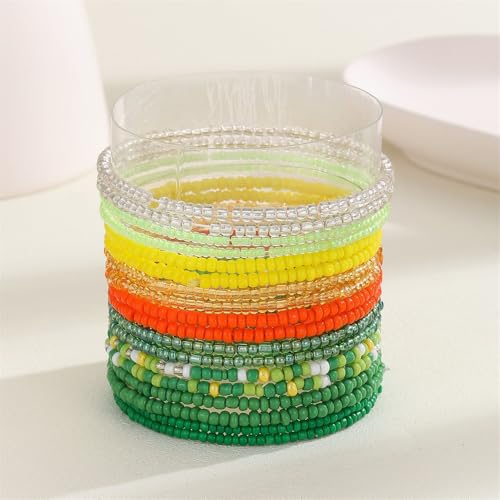 Fuqimanman2020 18Pcs Boho Stackable Beaded Bracelets for Women Colorful Handmade Multilayered Rice Beads Anklets Set Summer Beach Bohemian Jewelry Gift - color: Style 1 Green