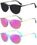 WOWSUN Retro Polarized Sunglasses Womens Trendy Round Classic Glasses - color: Black+ Transparent Blue Frame Purple-pink Mirrored + Transparent Gray Frame Purple Pink Mirrored
