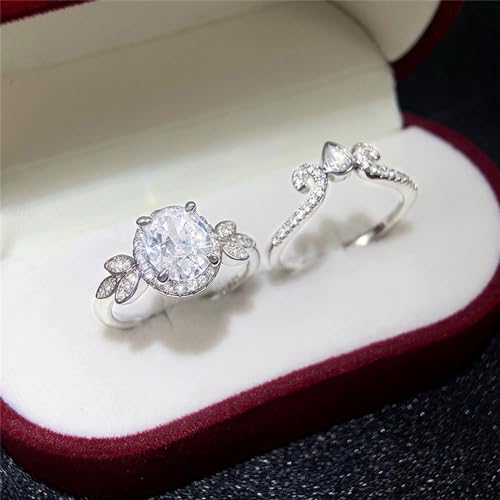 925 Sterling Silver Shiny Full Diamond Gemstone Ring 18K Gold 2PCS Oval Cut Cubic Zirconia Promise Rings Set CZ Diamond Multi Row Ring Eternity Engagement Wedding Band Ring Sets Z.113 (US Code 6) - size: US Code 6