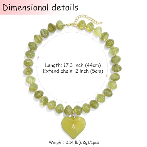 Elegance 11 designs Chunky Heart Necklace for Women, Colorful Acrylic Beaded Statement Puff Heart Necklace, Cute Boho Y2K Choker Necklace for Gift Jewelry - color: Green